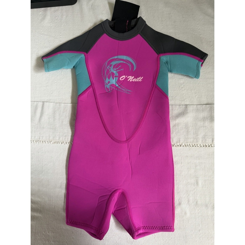 O'Neill Toddler Wetsuit Size 2 Pink Teal 50+ UV Shorty Surf Swim NWT